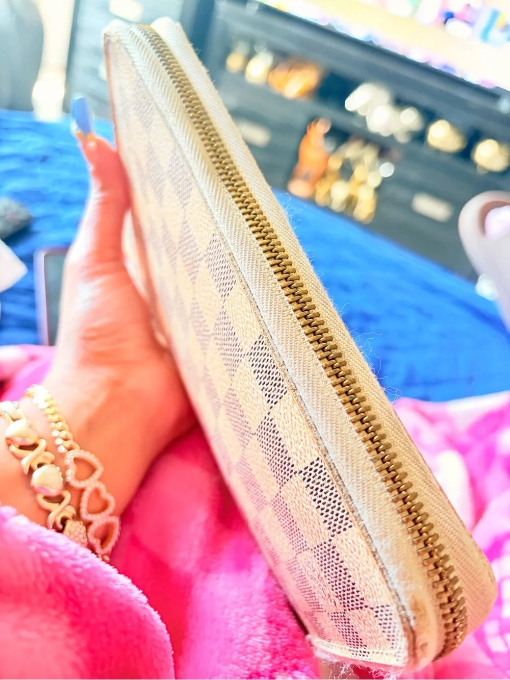 Louis Vuitton Damier Azur Zip Wallet in Light Beige and Cream